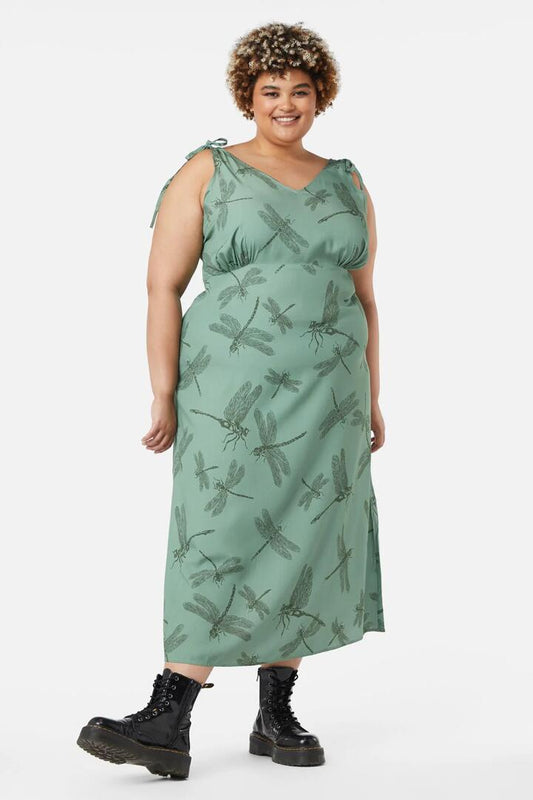 Image of a model wearing Dress. Productname: Curve New Beginnings Dress in Green colour by brand - Dangerfield