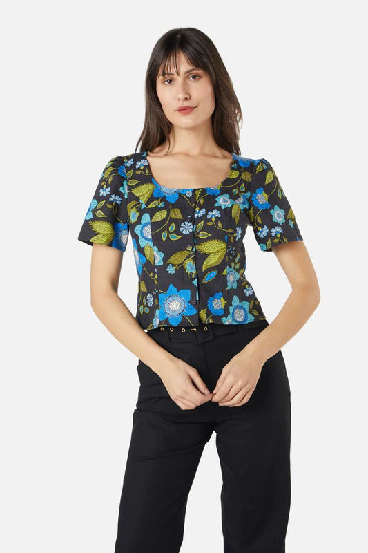Image of a model wearing Tops. Productname: Carmen Top in Black colour by brand - Princess Highway