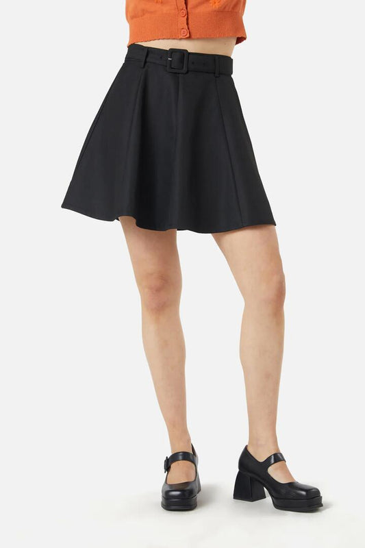 Image of a model wearing Skirts. Productname: Aisha Mini Skirt in Black colour by brand - Princess Highway