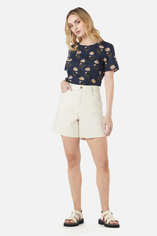 Image of a model wearing Shorts. Productname: Jada Short in Oatmeal colour by brand - Princess Highway