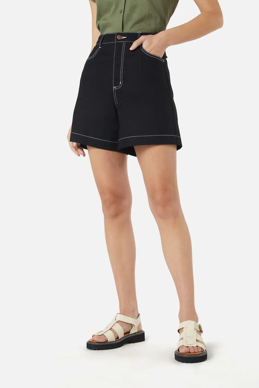 Image of a model wearing Shorts. Productname: Shayla Short in Black colour by brand - Princess Highway