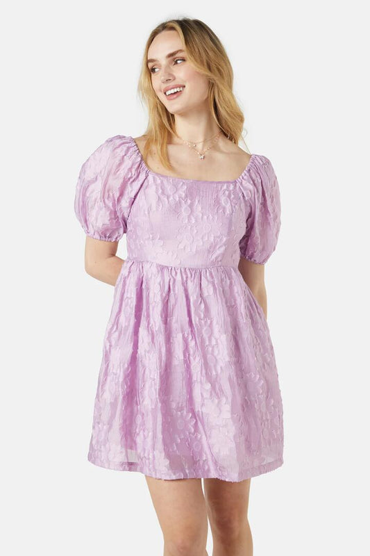 Image of a model wearing Dress. Productname: Selena Blossom Dress in Lilac colour by brand - Princess Highway