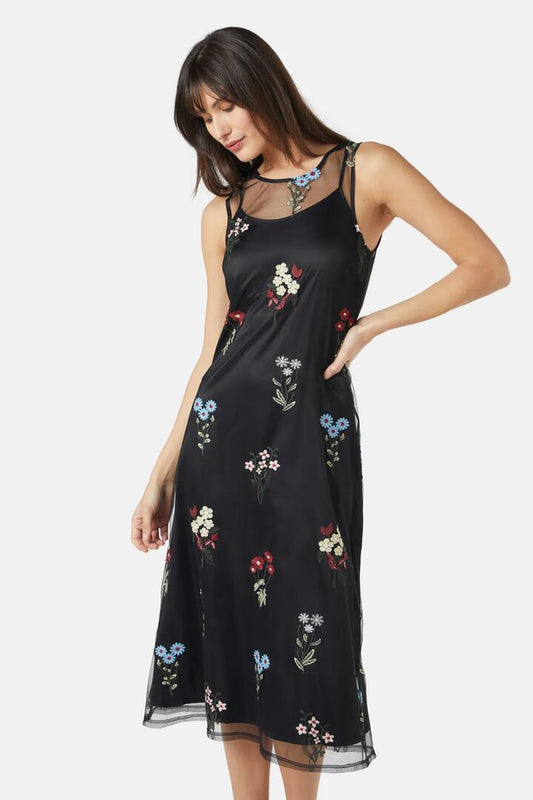 Image of a model wearing Dress. Productname: Poppy Midi Dress in Black colour by brand - Princess Highway