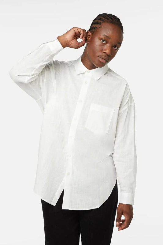 Image of a model wearing Tops. Productname: Soundwave LS Shirt in White colour by brand - Black Friday