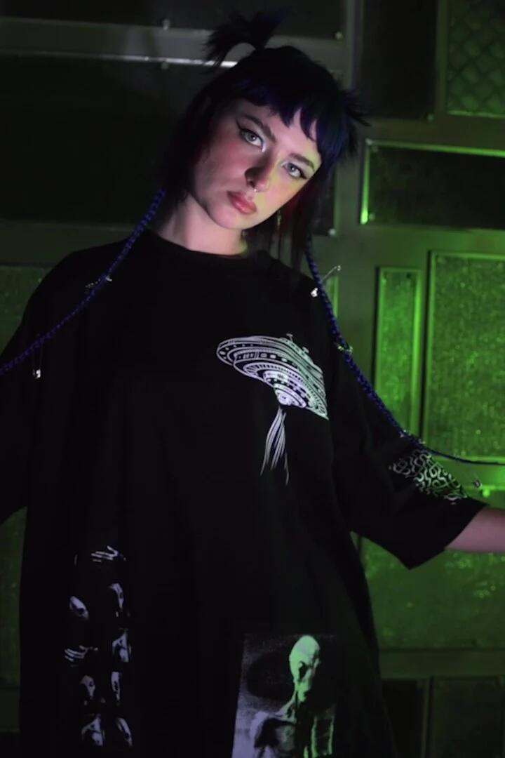 Image of a model wearing Tops. Productname: Camcorder Tee in Black colour by brand - Black Friday