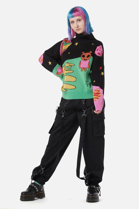 Image of a model wearing Tops. Productname: Galactic Knit in Multi colour by brand - Black Friday