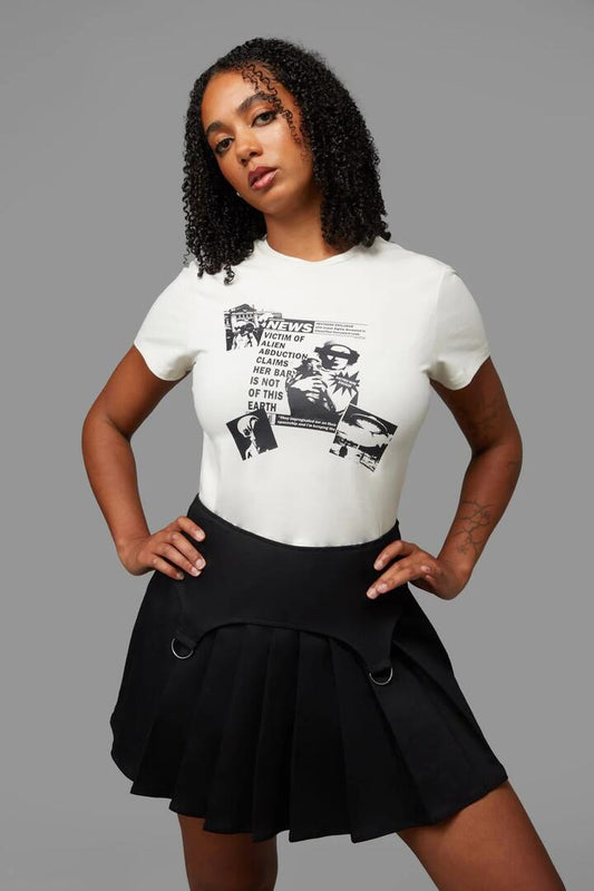 Image of a model wearing Tops. Productname: Extra Terrestrial Tee in Cream colour by brand - Black Friday