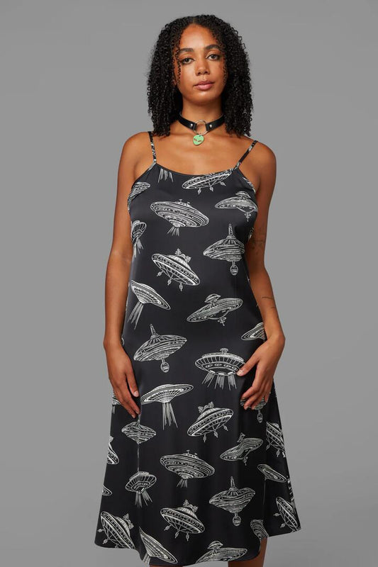 Image of a model wearing Dress. Productname: Ufo Dress in Black colour by brand - Black Friday