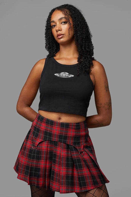 Image of a model wearing Tops. Productname: Ufo Tank in Black colour by brand - Black Friday