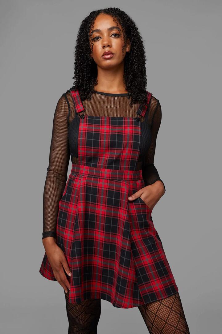Image of a model wearing Dress. Productname: Life On Mars Pinafore in Red colour by brand - Black Friday