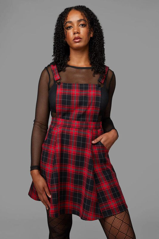 Image of a model wearing Dress. Productname: Life On Mars Pinafore in Red colour by brand - Black Friday