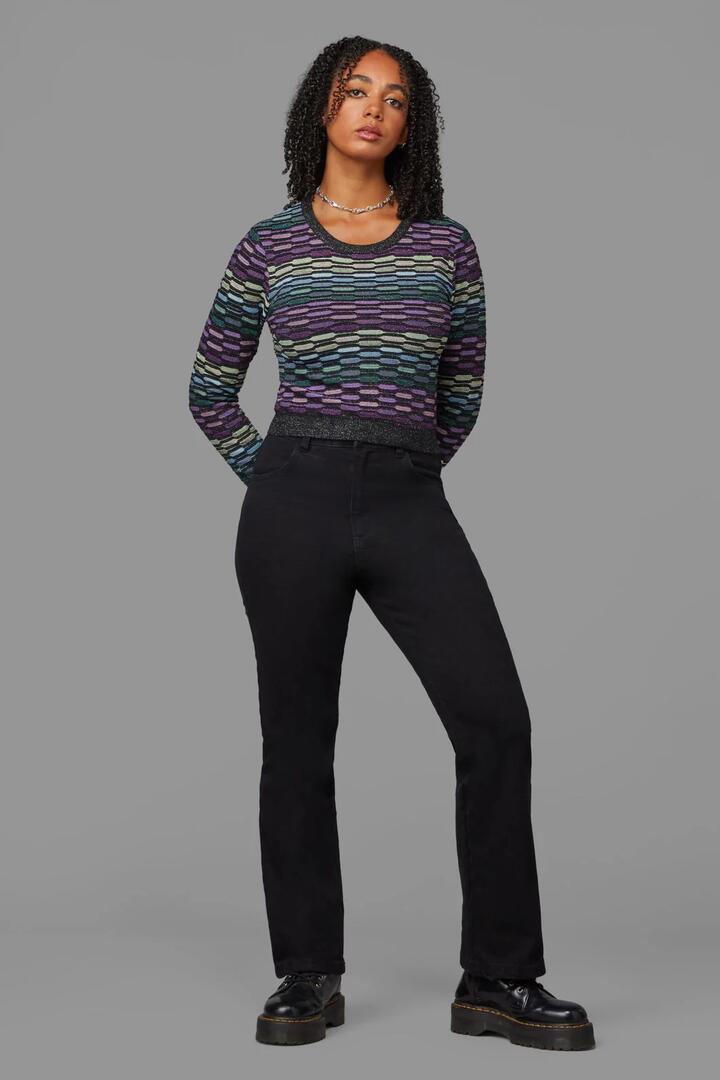 Image of a model wearing Tops. Productname: Meteorite LS Knit in Black colour by brand - Black Friday