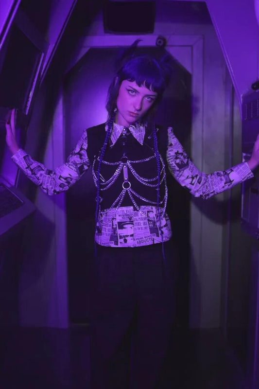 Image of a model wearing Tops. Productname: Extraterrestrial Blouse in Cream colour by brand - Black Friday