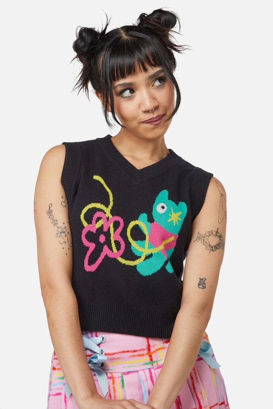 Image of a model wearing Tops. Productname: Hottest B Vest in Black colour by brand - Dangerfield