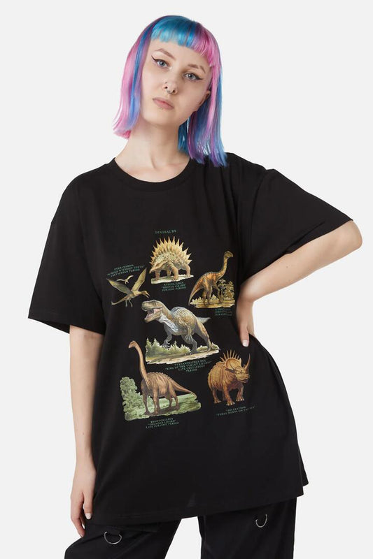 Image of a model wearing Tops. Productname: Scientific Dino Tee in Black colour by brand - Dangerfield