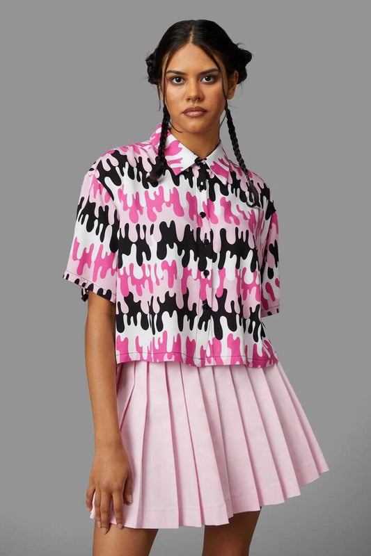 Image of a model wearing Tops. Productname: Drip Drip Blouse in Pink colour by brand - Black Friday