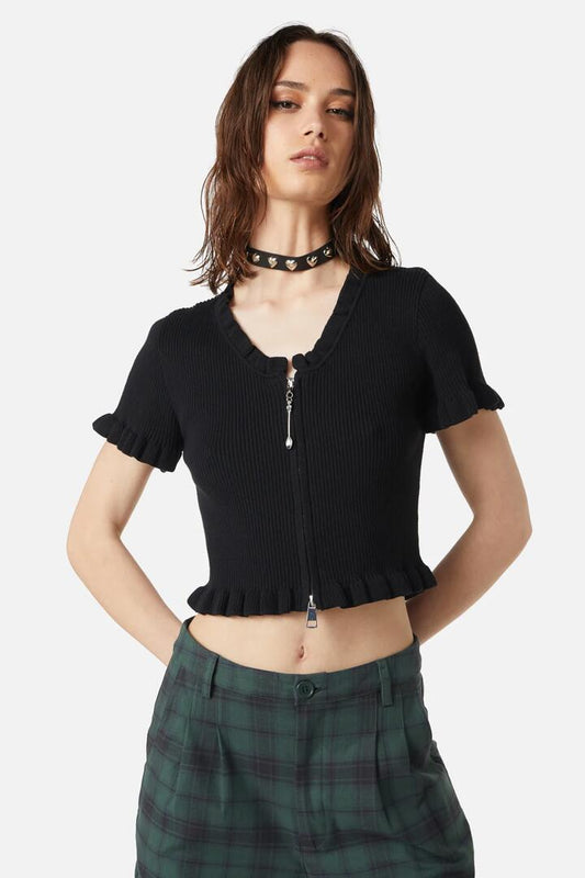 Image of Charms. Productname: Spoon Charm Frill Knit in Black colour by brand - Dangerfield