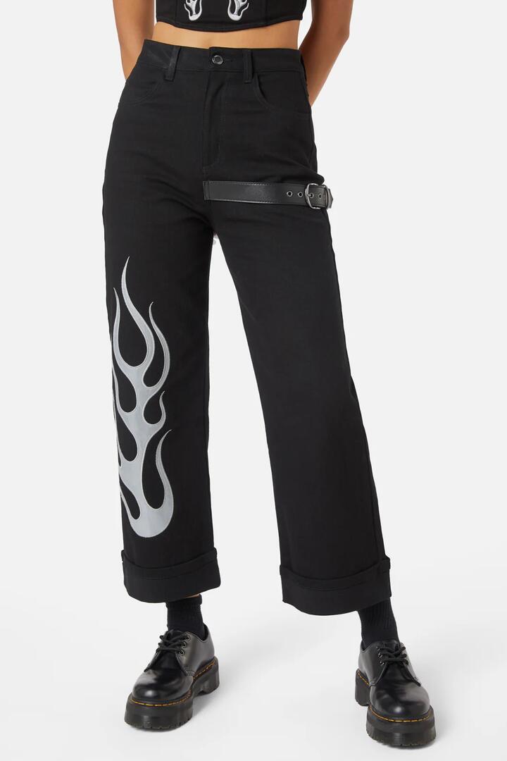 Image of a model wearing Denim. Productname: Naked Flame Jeans in Black colour by brand - Dangerfield