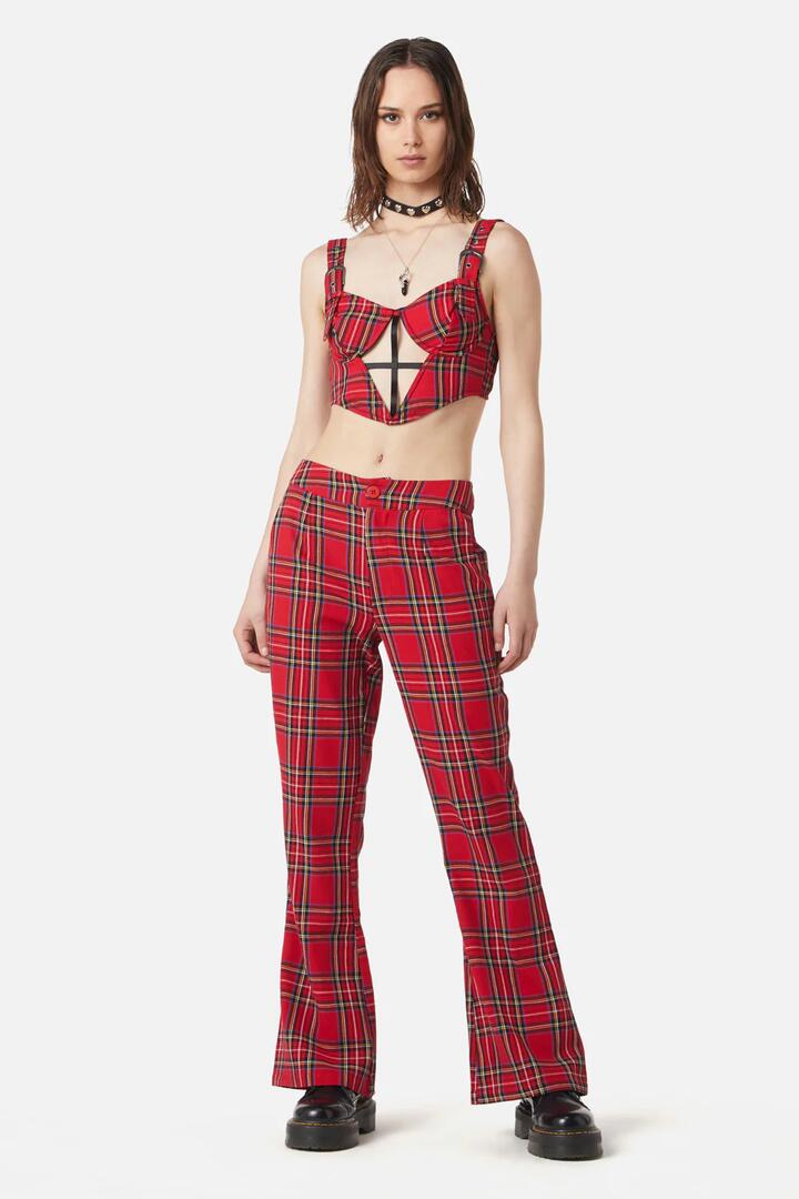 Image of a model wearing Pants. Productname: Blood Moon Pant in Red colour by brand - Dangerfield