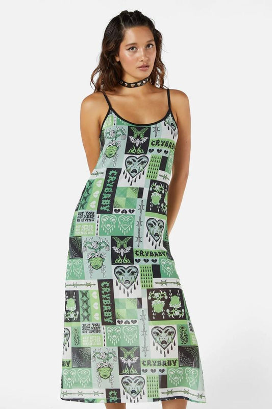 Image of a model wearing Dress. Productname: Cry Baby Tile Mesh Dress in Multi colour by brand - Dangerfield