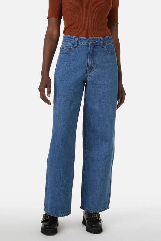 Image of a model wearing Denim. Productname: Coco Jean in Mid Denim colour by brand - Princess Highway