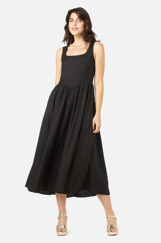 Image of a model wearing Dress. Productname: Alena Dress in Black colour by brand - Princess Highway