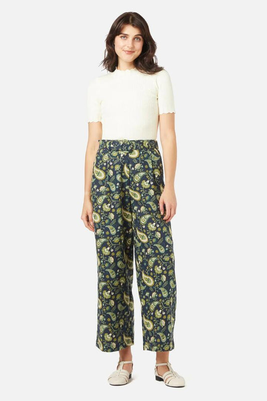 Image of a model wearing Pants. Productname: Boho Paisley Pant in Green colour by brand - Princess Highway