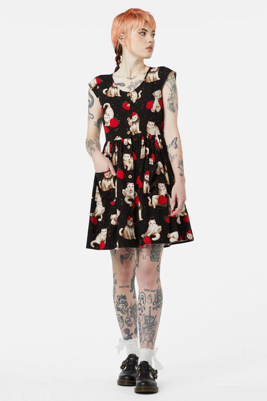 Image of a model wearing Dress. Productname: Berry Kitty Summer Dress in Black colour by brand - Dangerfield
