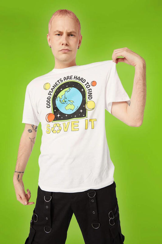 Image of a model wearing Tops. Productname: Good Planets (Are Hard to Find) in White colour by brand - Pulp Kitchen