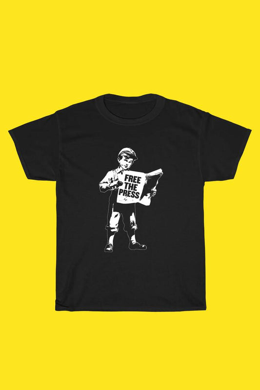 Image of a model wearing Tops. Productname: Free The Press in Black colour by brand - Pulp Kitchen