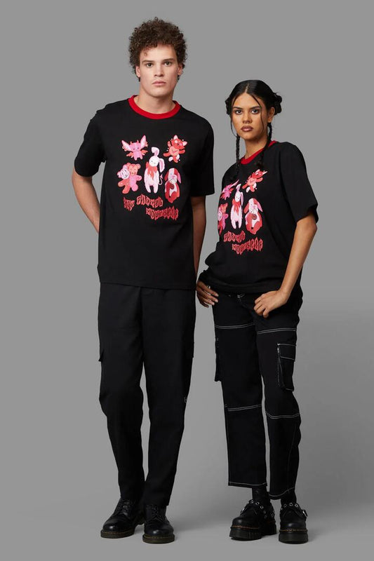 Image of a model wearing Tops. Productname: Evil Friends Tee in Black colour by brand - Black Friday