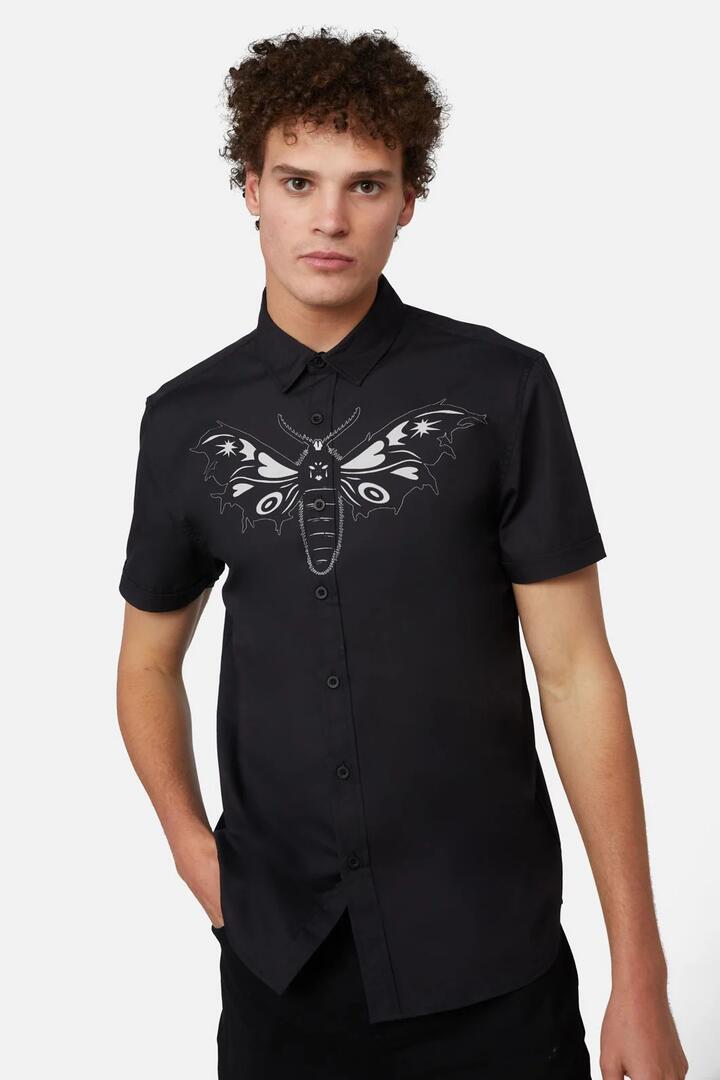 Image of Shirts. Product name - Moth Front Placement Shirt in Black colour by brand - Dangerfield