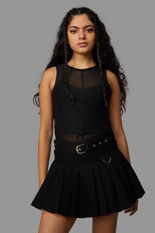 Image of a model wearing Tops. Productname: Nightmare Fuel Tank in Black colour by brand - Black Friday