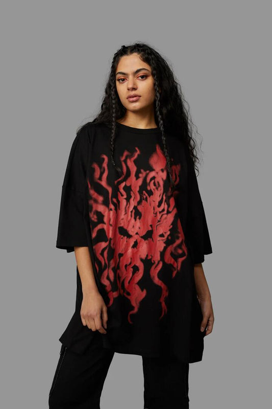 Image of a model wearing Tops. Productname: Gothic Veil Tee in Black colour by brand - Black Friday