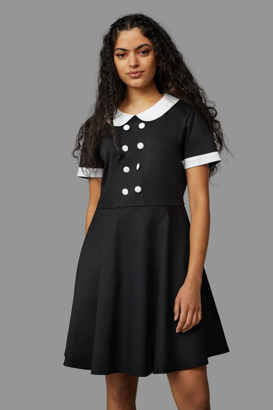 Image of a model wearing Dress. Productname: Sourpuss Dress in Black/White colour by brand - Black Friday