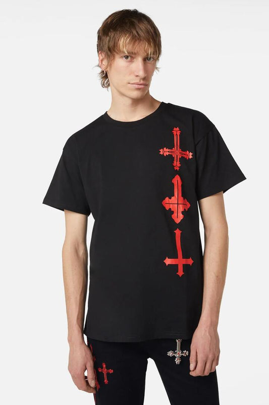 Image of a model wearing Tops. Productname: Angel Of Darkness RulePrintTee in Black colour by brand - Dangerfield