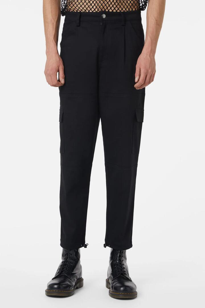 Image of a model wearing Pants. Productname: Hail Lilith Cargo Pants in Black colour by brand - Dangerfield