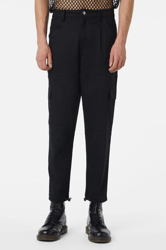 Image of a model wearing Pants. Productname: Hail Lilith Cargo Pants in Black colour by brand - Dangerfield