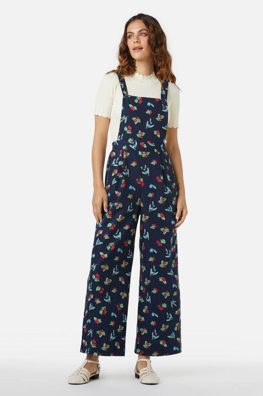 Image of a model wearing Pants. Productname: Berry Overall in Navy colour by brand - Princess Highway