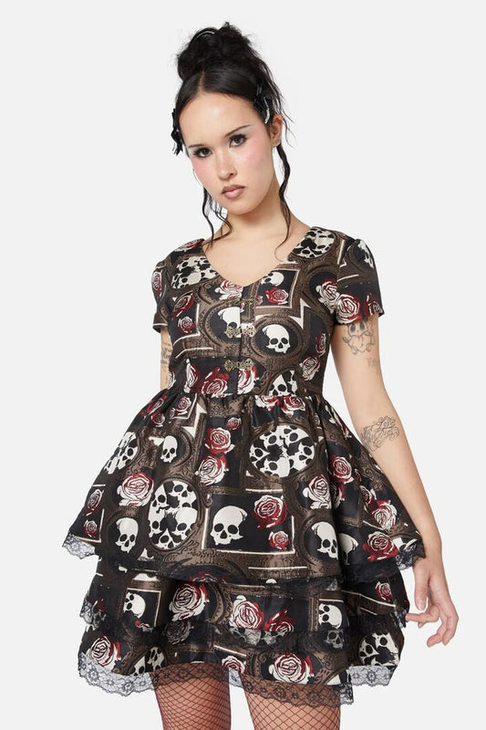 Image of a model wearing Dress. Productname: Requiem Brocade Dress in Multi colour by brand - Dangerfield