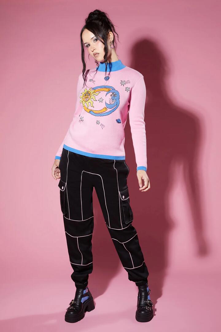 Image of a model wearing Tops. Productname: Solar Soulmates Skivvy in Pink colour by brand - Dangerfield