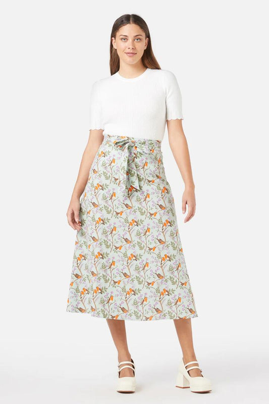 Image of a model wearing Skirts. Productname: Robin Skirt in Sage colour by brand - Princess Highway