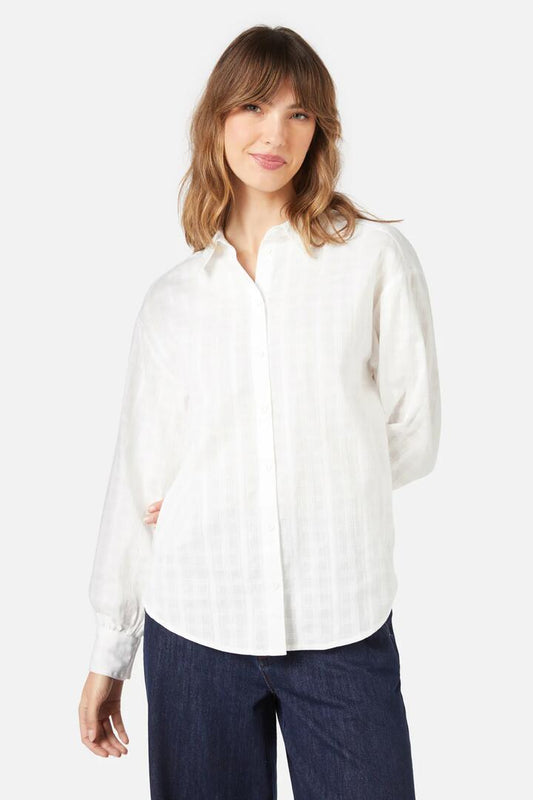 Image of a model wearing Tops. Productname: Ivory Blouse in White colour by brand - Princess Highway