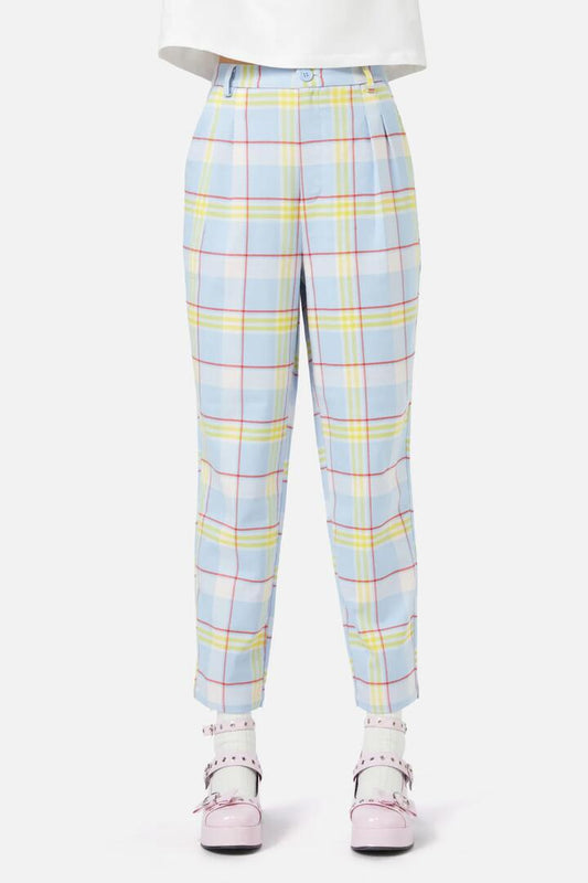 Image of a model wearing Pants. Productname: Silly Goose Tartan Pant in Blue colour by brand - Dangerfield