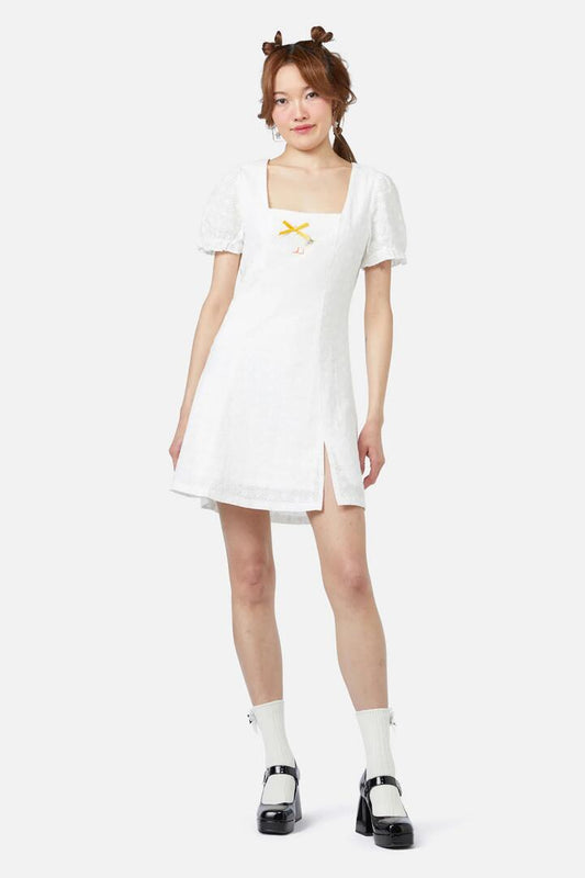 Image of a model wearing Dress. Productname: Sweetie Pie Mini Dress in White colour by brand - Dangerfield