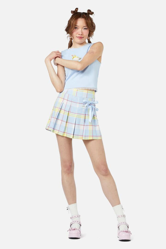 Image of a model wearing Skirts. Productname: Silly Goose Tartan Skort in Blue colour by brand - Dangerfield