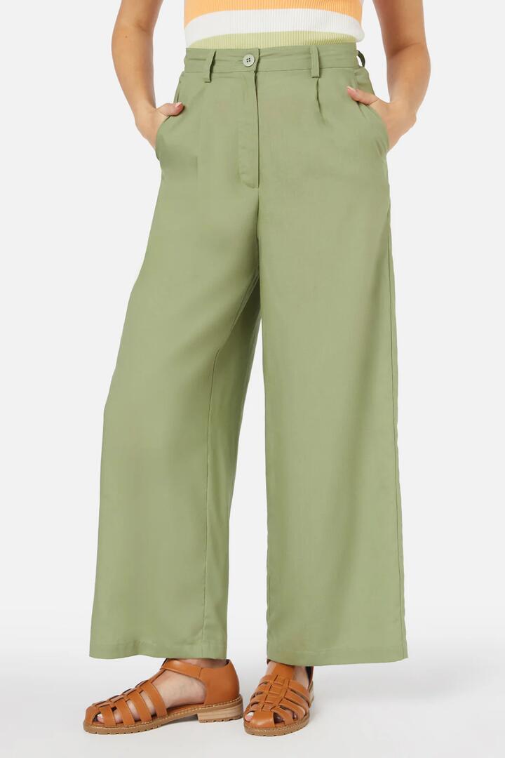Image of a model wearing Pants. Productname: Lauren Pant in Sage colour by brand - Princess Highway