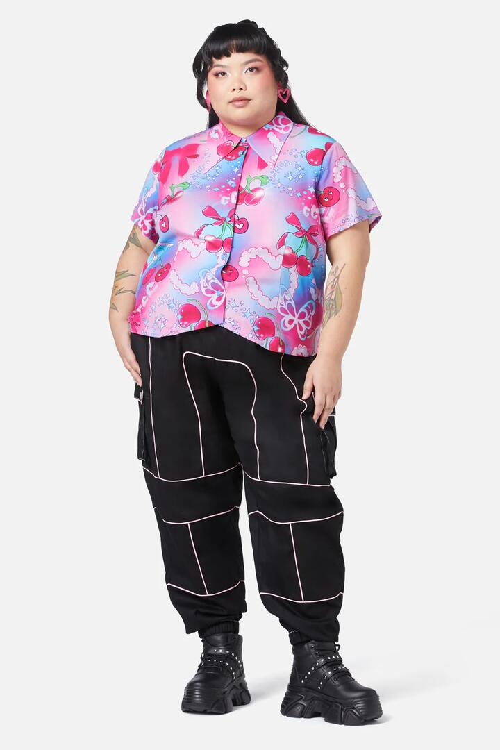 Image of a model wearing Tops. Productname: Curve Sour Cherry Blouse in Multi colour by brand - Black Friday