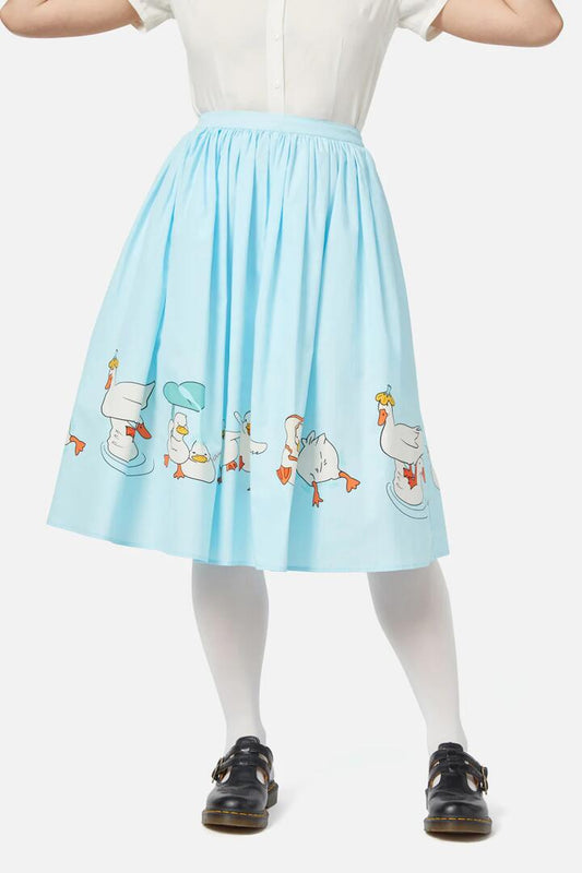 Image of a model wearing Skirts. Productname: Splash Skirt in Teal colour by brand - Dangerfield