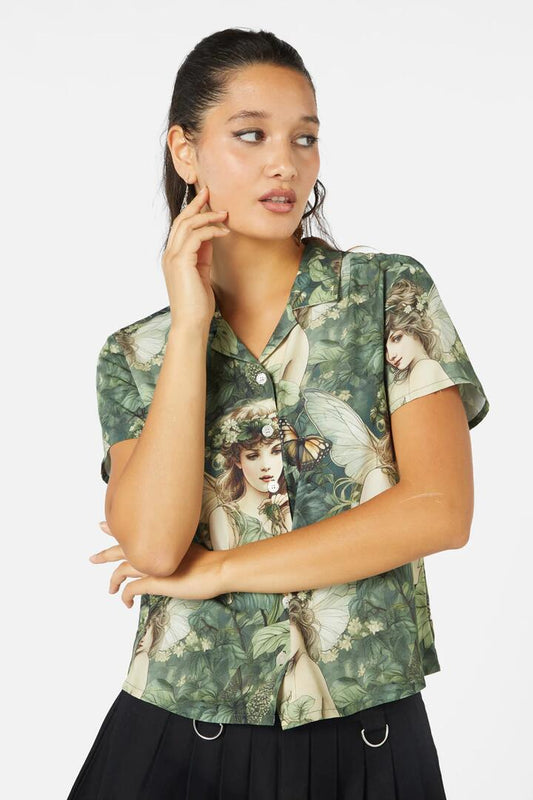 Image of a model wearing Tops. Productname: Forest Fae Blouse in Green colour by brand - Black Friday